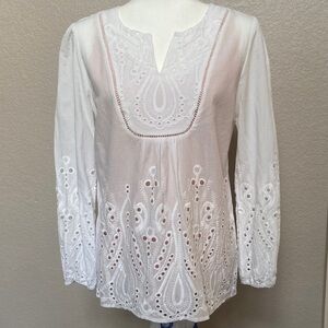 Embroidered White Eyelet Women's Blouse, size M